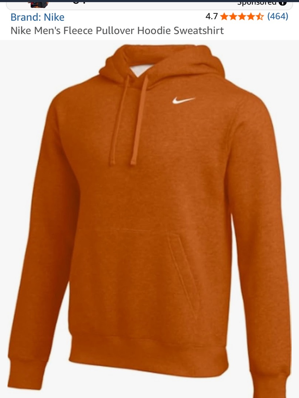 Nike Orange Men's Fleece Pullover Hoodie